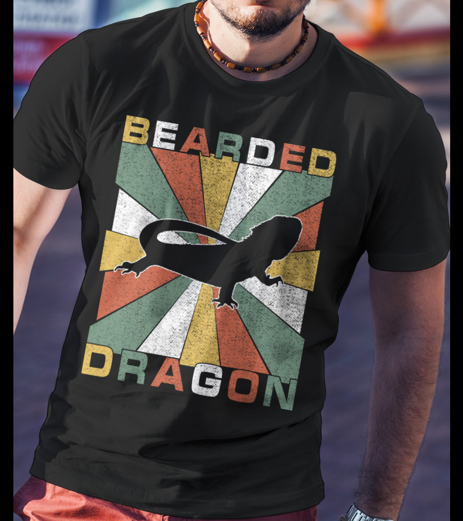 Bearded Dragon Retro 70s Vintage Silhouette Sunburst T-Shirt