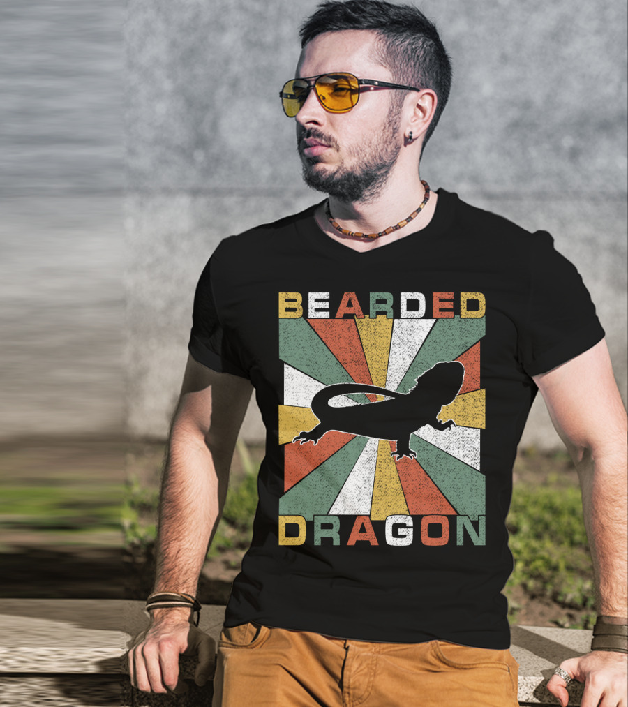 Bearded Dragon Retro 70s Vintage Silhouette Sunburst T-Shirt