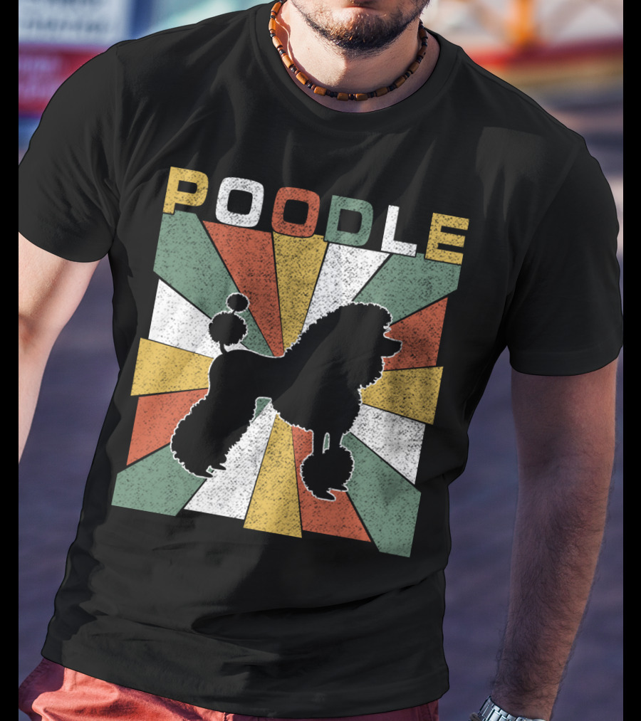 Poodle Silhouette Retro 70s Colorful Burst T-Shirt