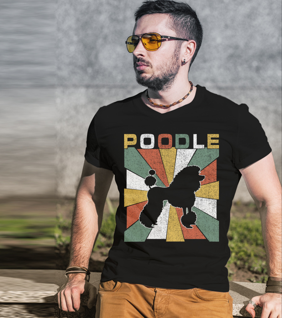 Poodle Silhouette Retro 70s Colorful Burst T-Shirt