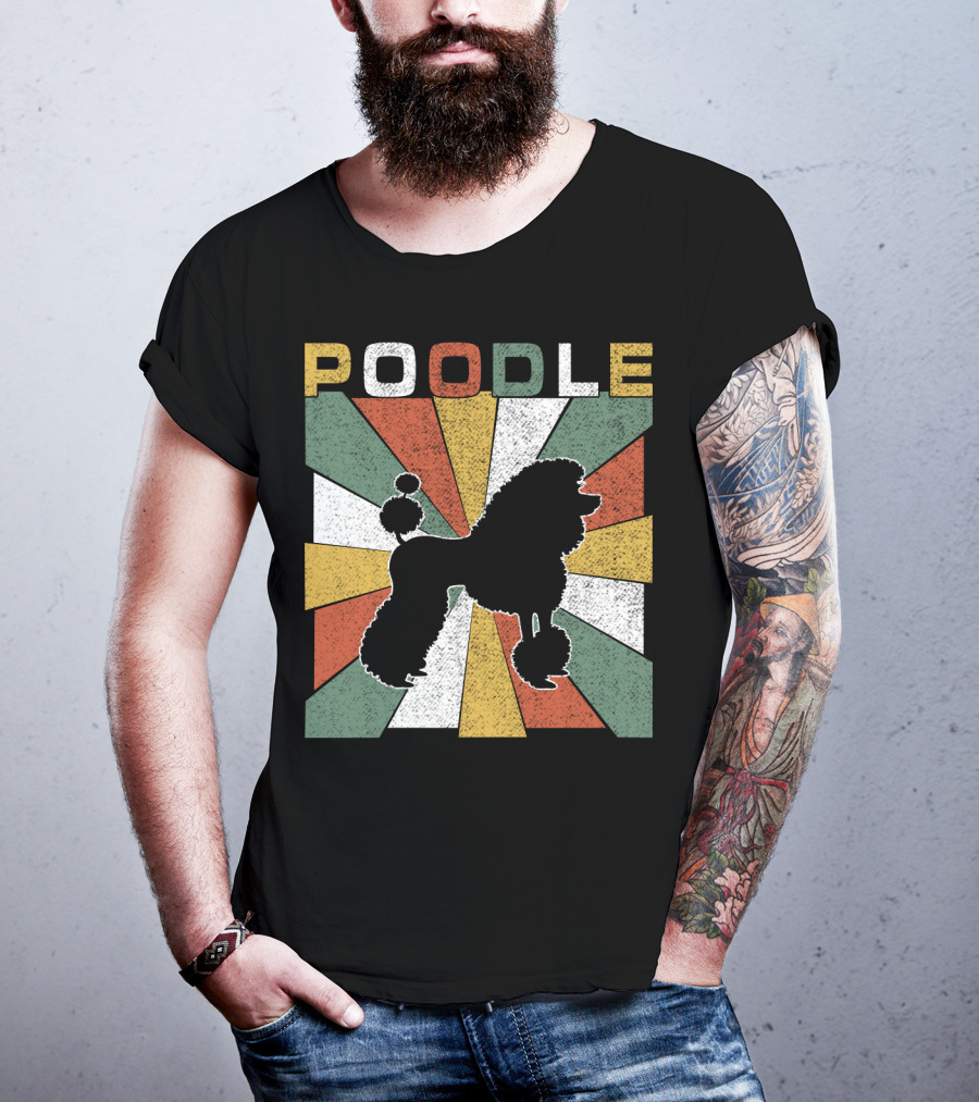 Poodle Silhouette Retro 70s Colorful Burst T-Shirt