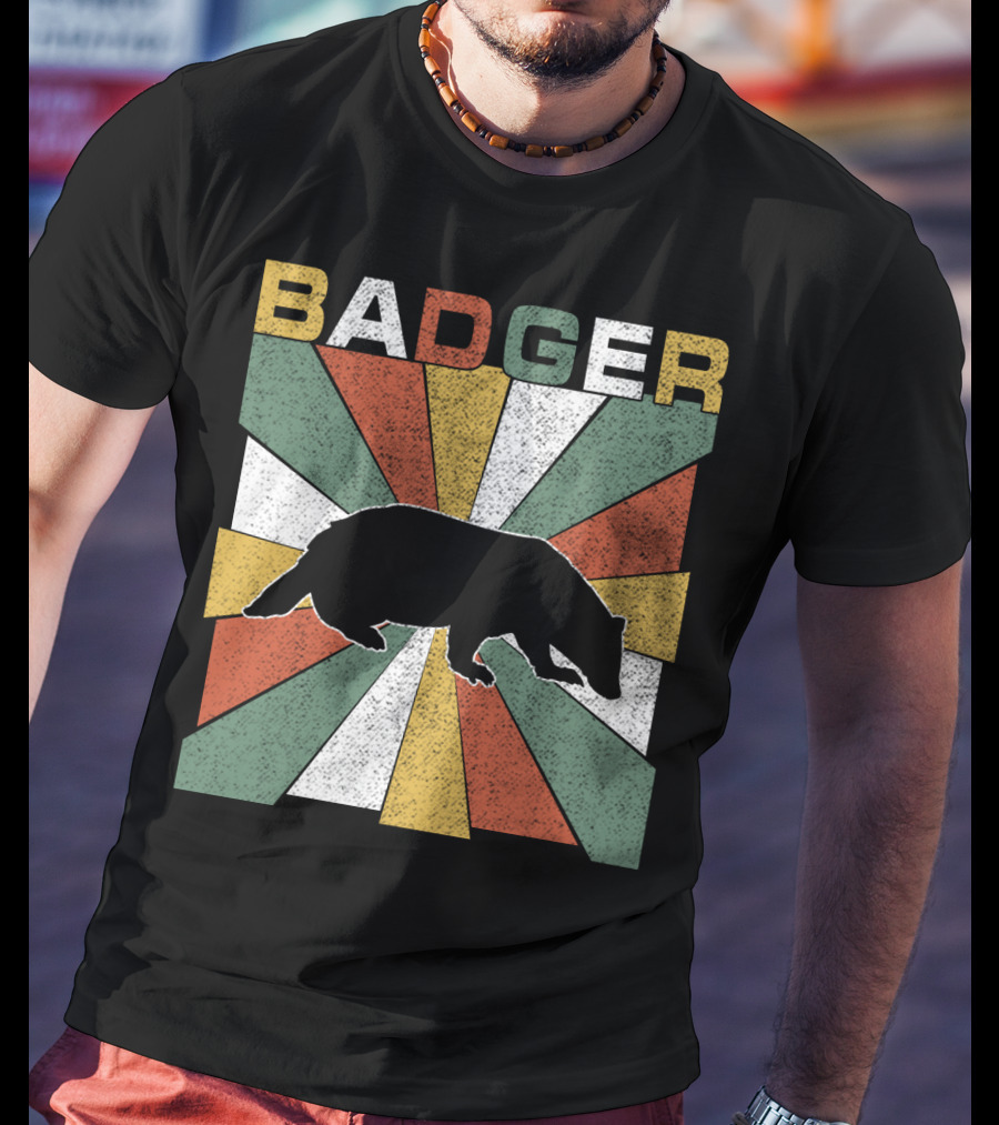 BADGER Vintage 70s Silhouette With Colorful Retro Stripes T-Shirt