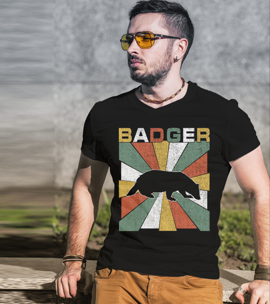 BADGER Vintage 70s Silhouette With Colorful Retro Stripes T-Shirt