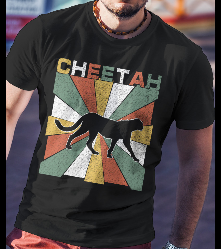 Cheetah Silhouette Retro 70s Vintage Stripes T-Shirt