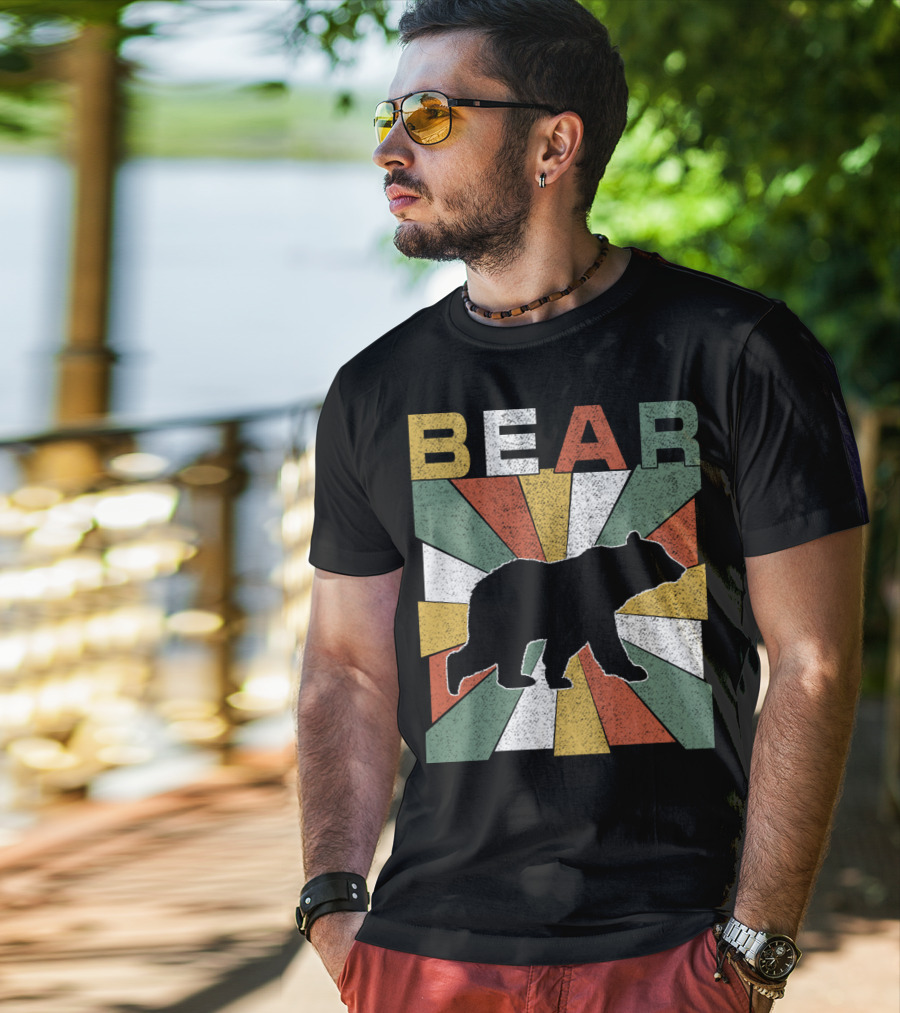 Bear Retro 70s Vintage Silhouette Burst T-Shirt