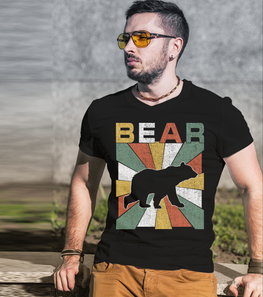 Bear Retro 70s Vintage Silhouette Burst T-Shirt