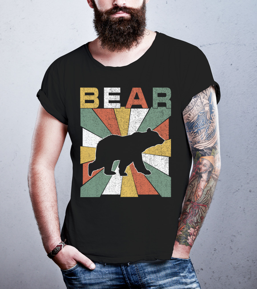 Bear Retro 70s Vintage Silhouette Burst T-Shirt