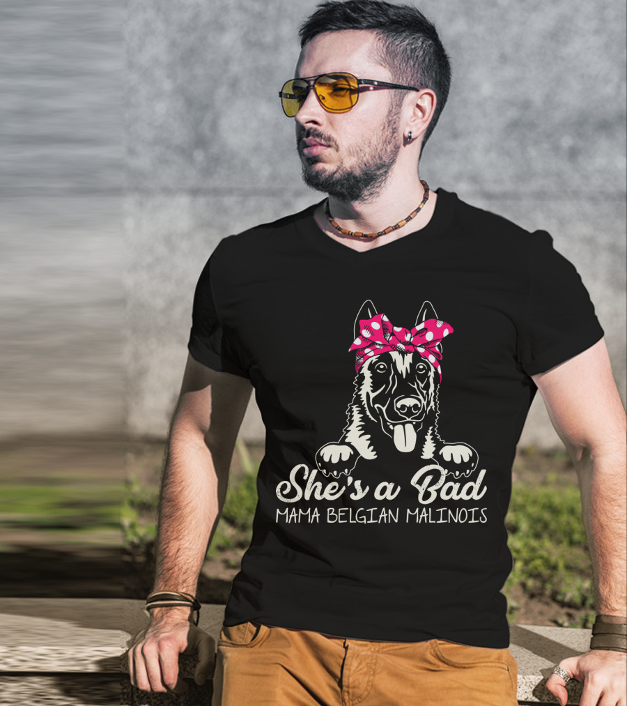 She's A Bad Mama Belgian Malinois With Bandana T-Shirt