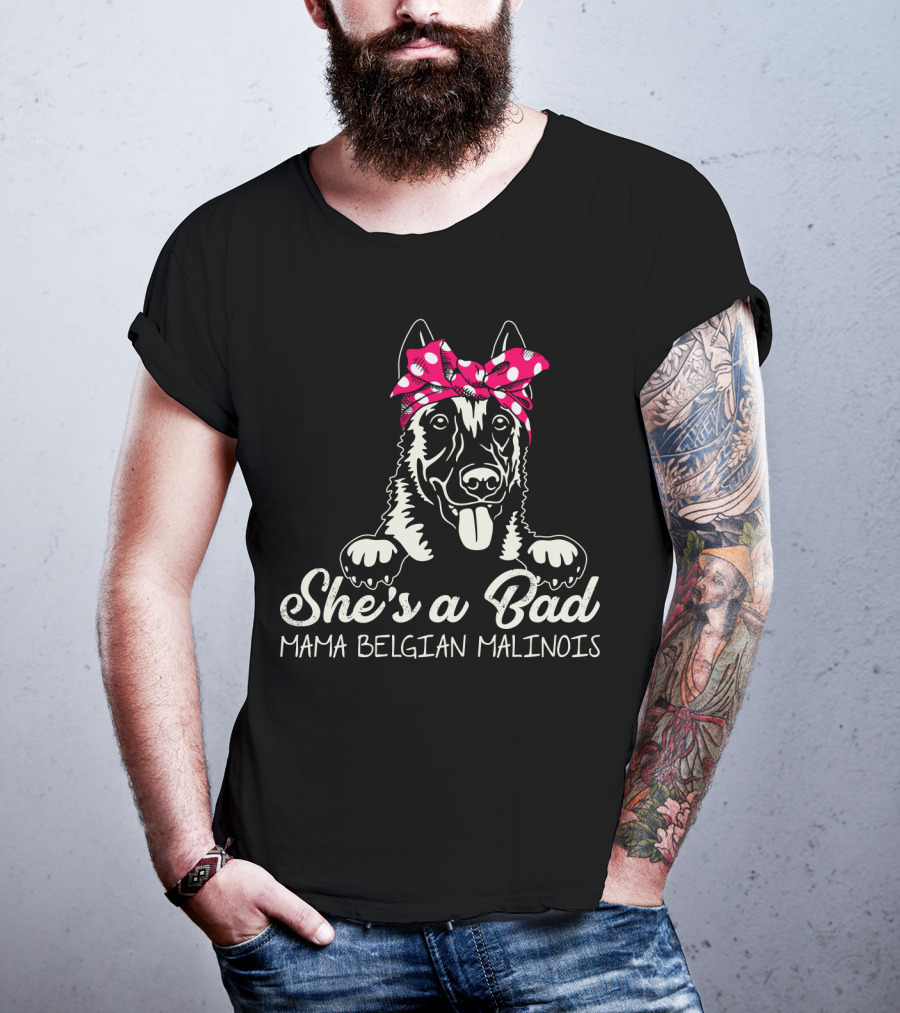 She's A Bad Mama Belgian Malinois With Bandana T-Shirt