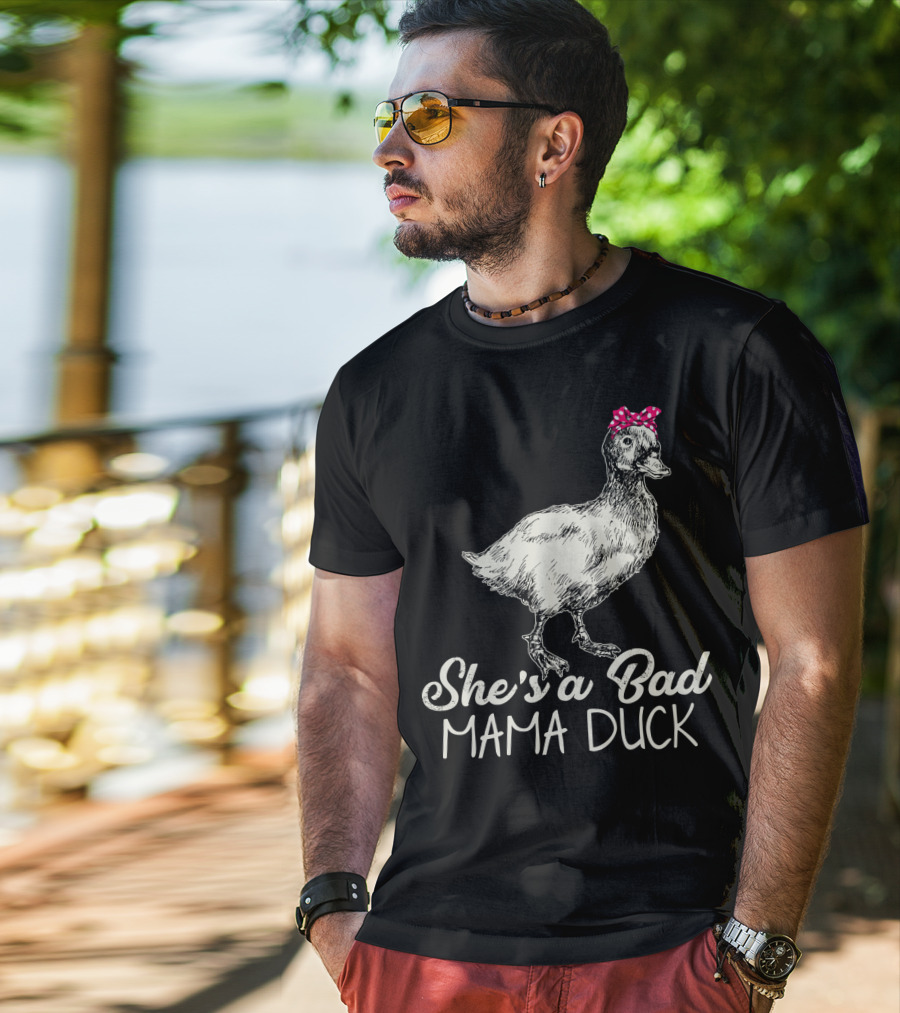 She's A Bad Mama Duck With Pink Bow T-Shirt