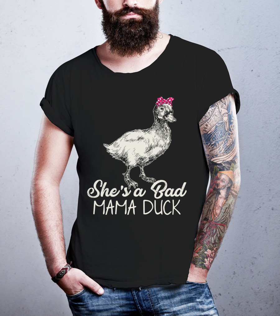 She's A Bad Mama Duck With Pink Bow T-Shirt