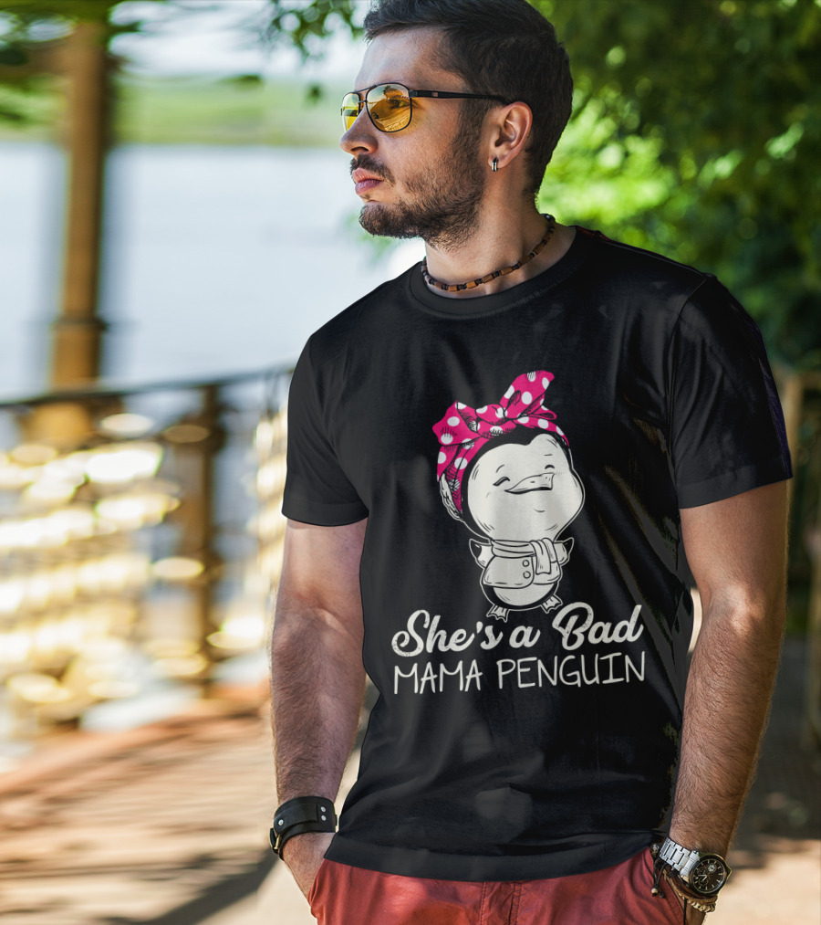 She's A Bad Mama Penguin Rosie The Riveter Parody With Bow T-Shirt