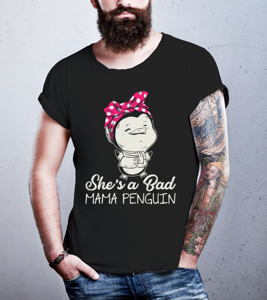 She's A Bad Mama Penguin Rosie The Riveter Parody With Bow T-Shirt