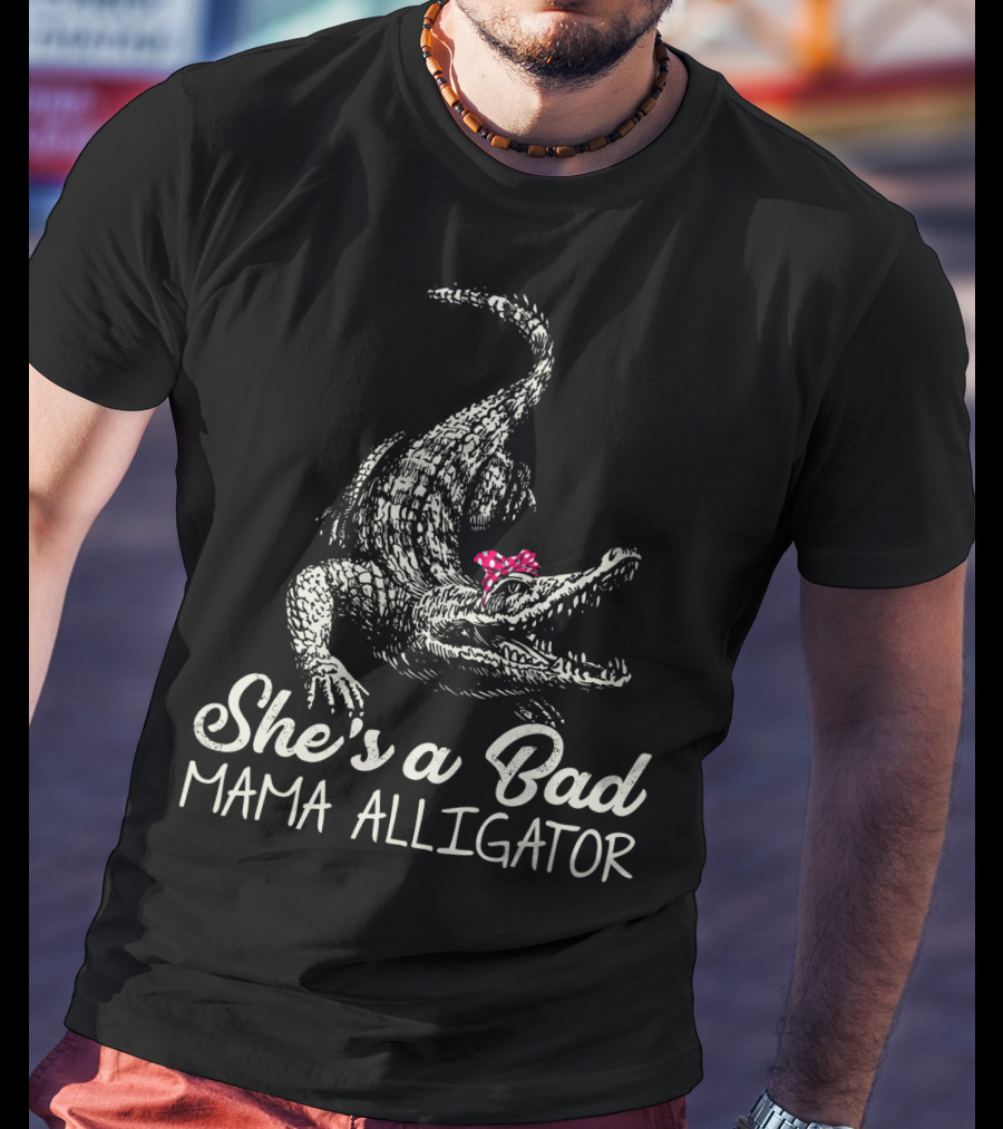 She's A Bad Mama Alligator With Pink Bow T-Shirt