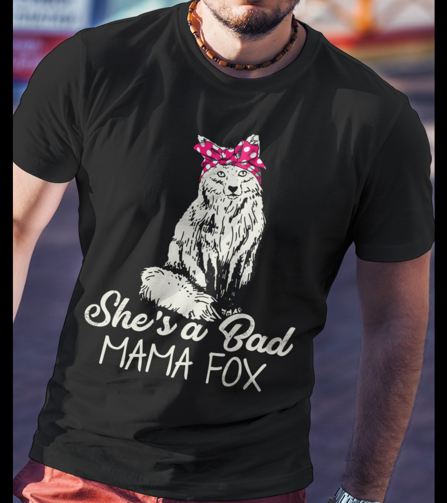 She's A Bad Mama Fox In Red Polka Dot Headscarf T-Shirt