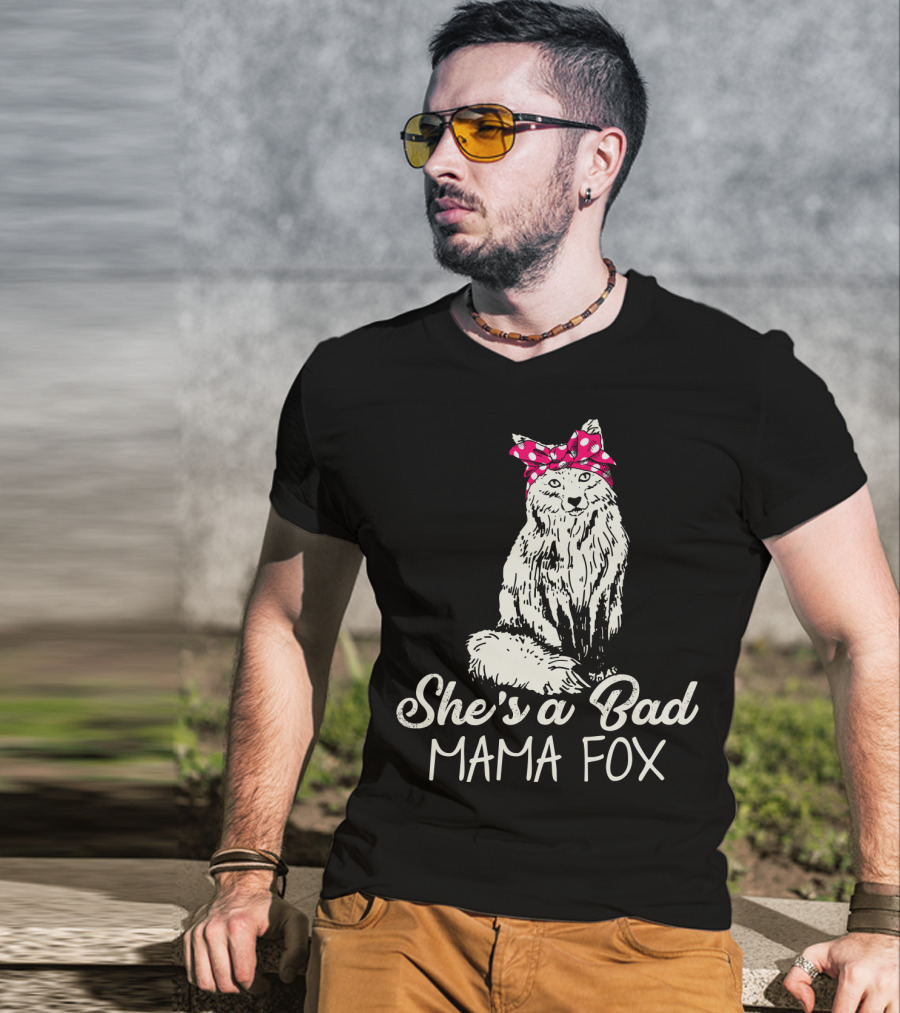She's A Bad Mama Fox In Red Polka Dot Headscarf T-Shirt