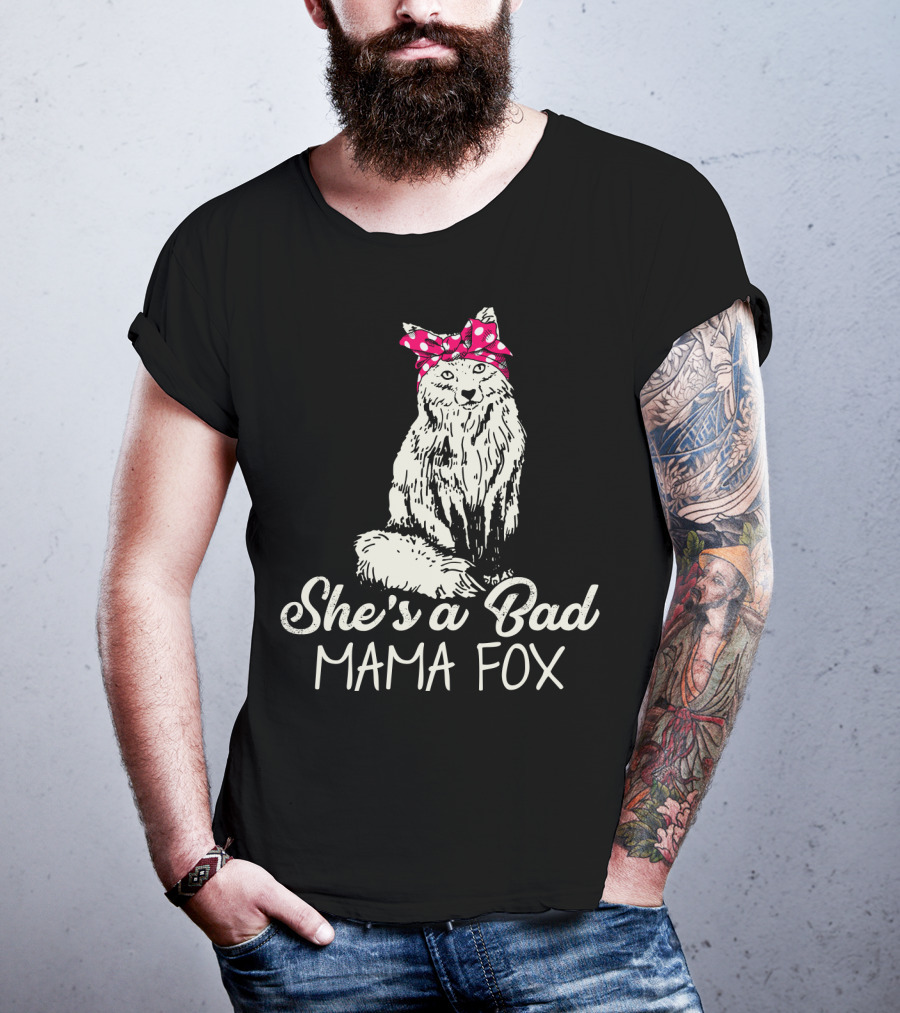 She's A Bad Mama Fox In Red Polka Dot Headscarf T-Shirt