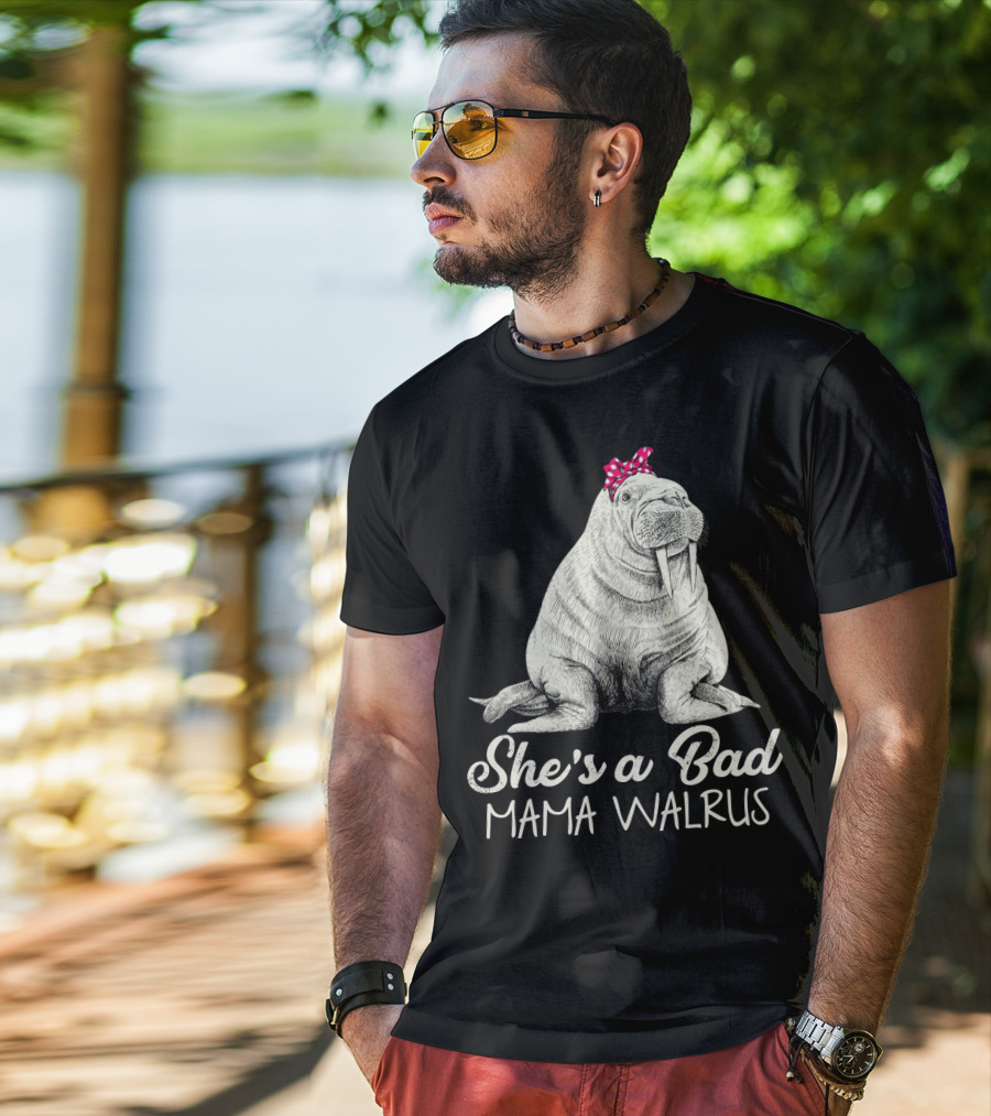 She's A Bad Mama Walrus With Red Polka Dot Bow T-Shirt
