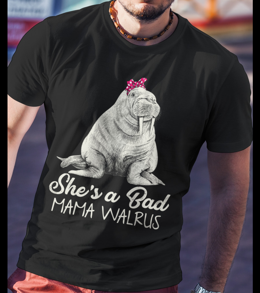 She's A Bad Mama Walrus With Red Polka Dot Bow T-Shirt