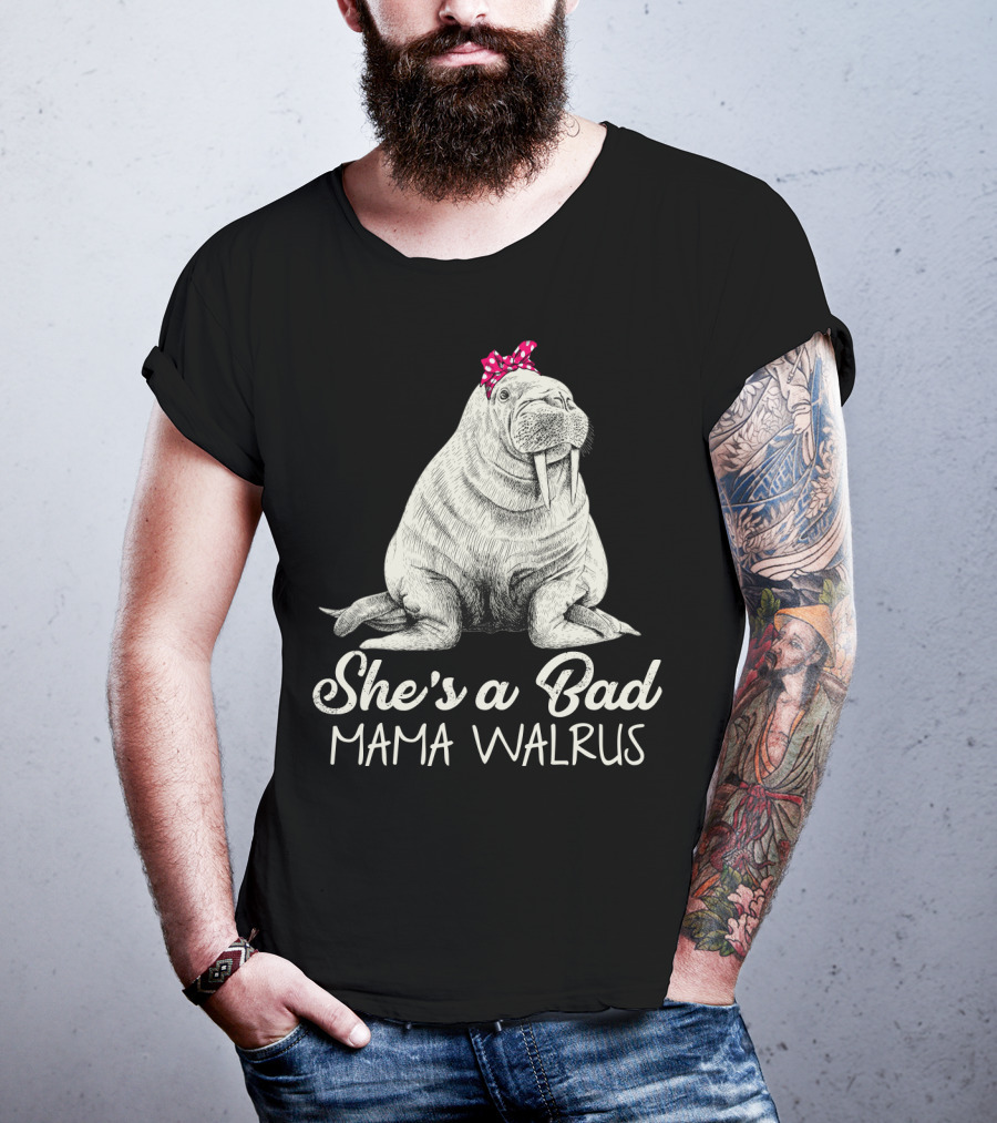 She's A Bad Mama Walrus With Red Polka Dot Bow T-Shirt