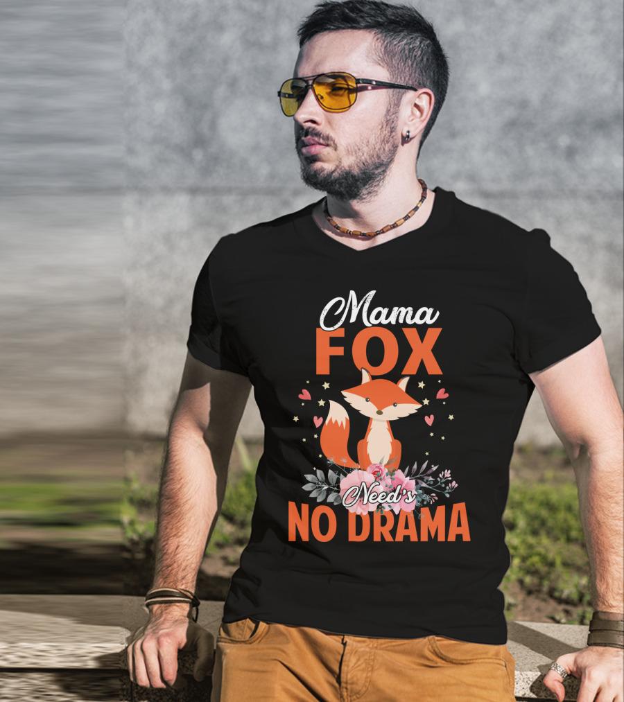 Mama Fox Need's No Drama With Heart And Floral Accents T-Shirt