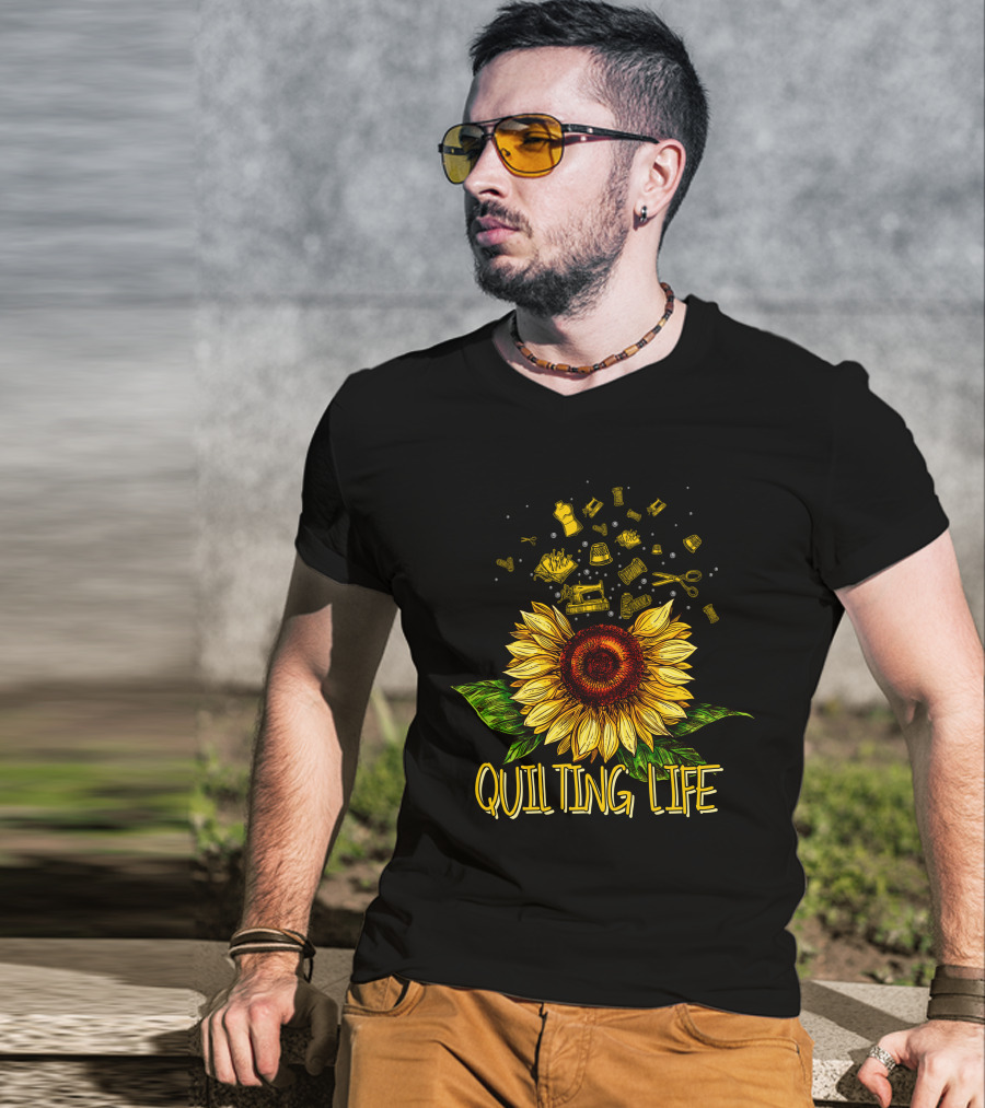 Quilting Life Sunflower With Sewing Tools T-Shirt