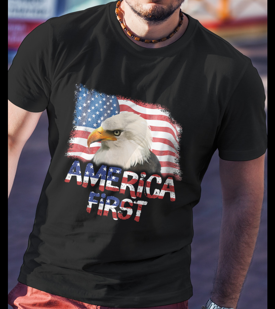 America First Patriotic Eagle With American Flag T-Shirt