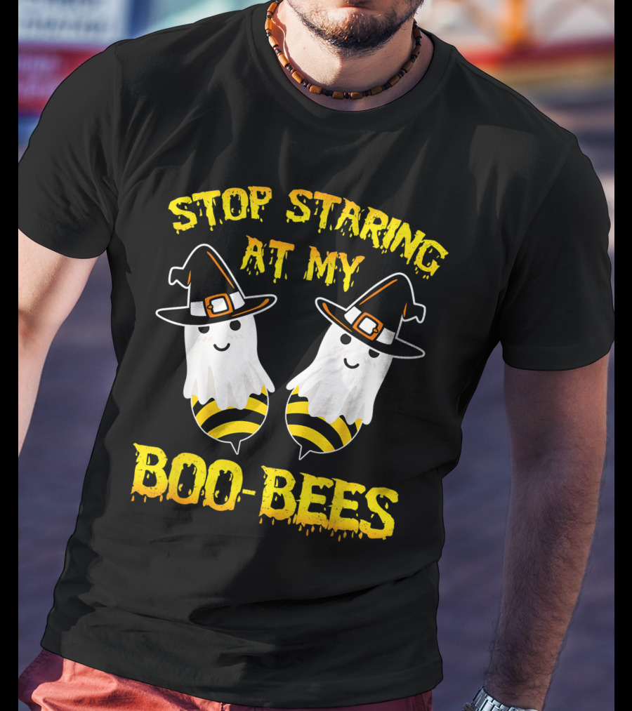 Stop Staring At My Boo Bees Halloween Ghost Bees Witch Hats T-Shirt