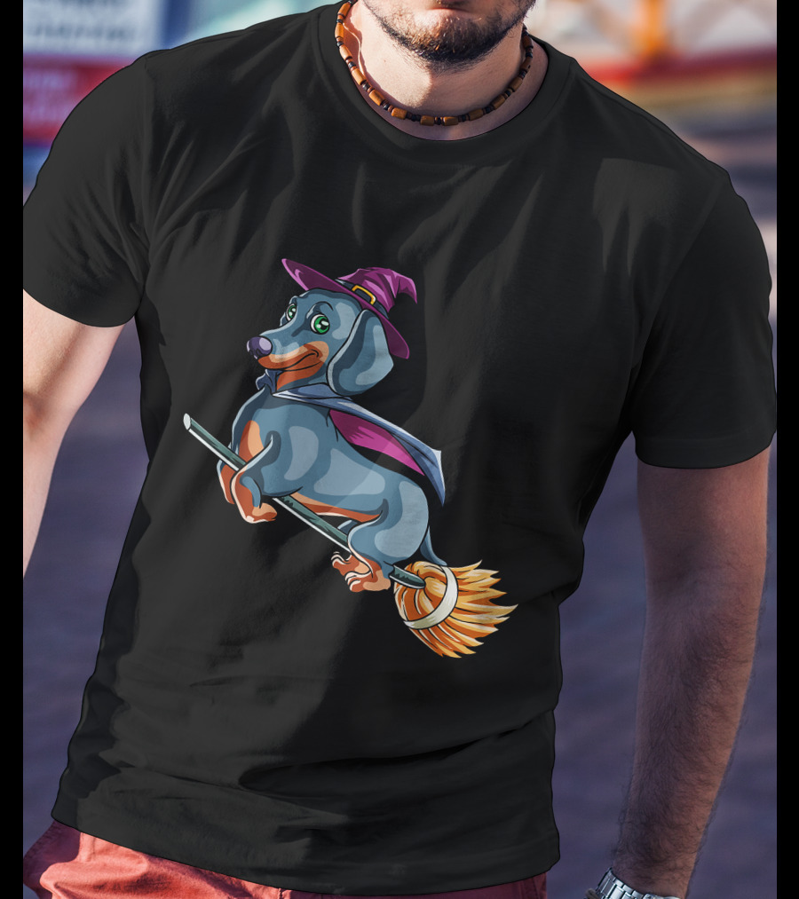 Halloween Dachshund Witch Costume Funny Scary T-Shirt