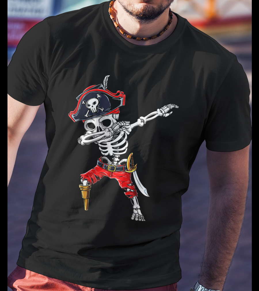 Dabbing Skeleton Pirate With Skull Hat And Sword T-Shirt