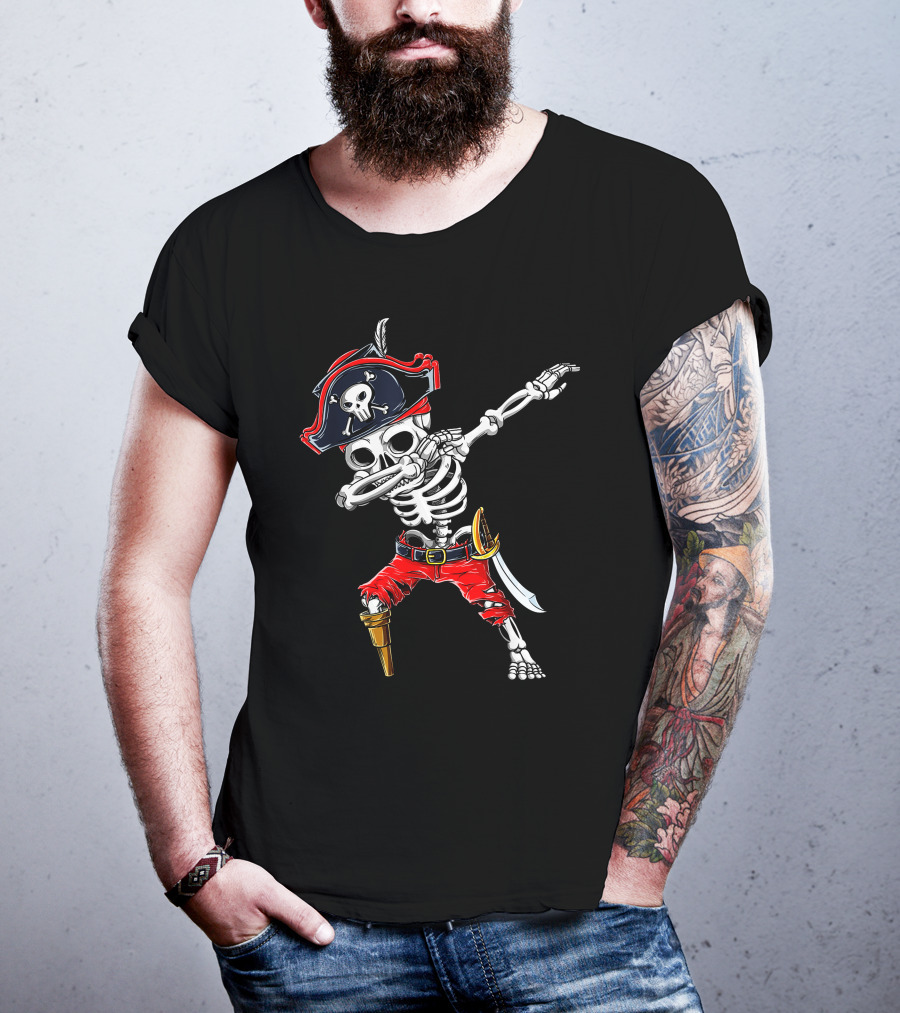 Dabbing Skeleton Pirate With Skull Hat And Sword T-Shirt