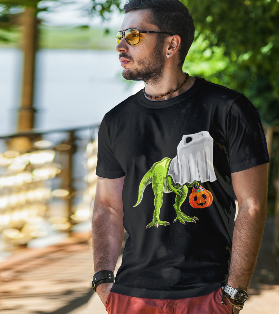 Halloween Rex Dinosaur Ghost Costume Pumpkin T-Shirt