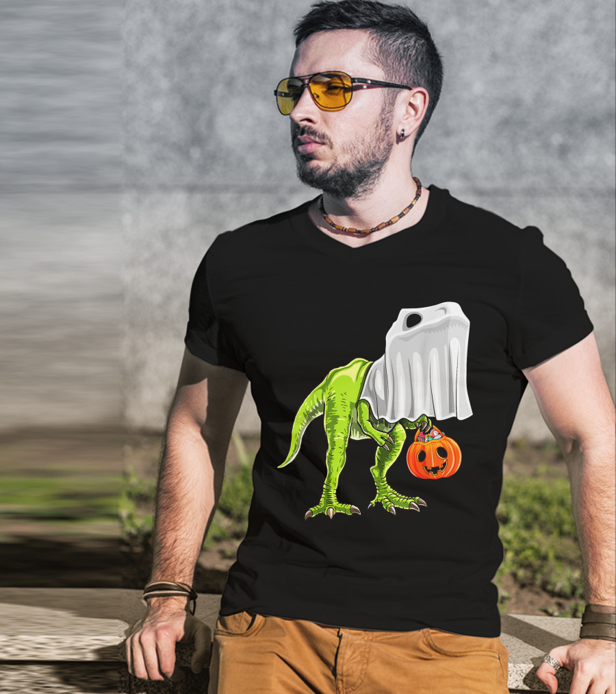 Halloween Rex Dinosaur Ghost Costume Pumpkin T-Shirt