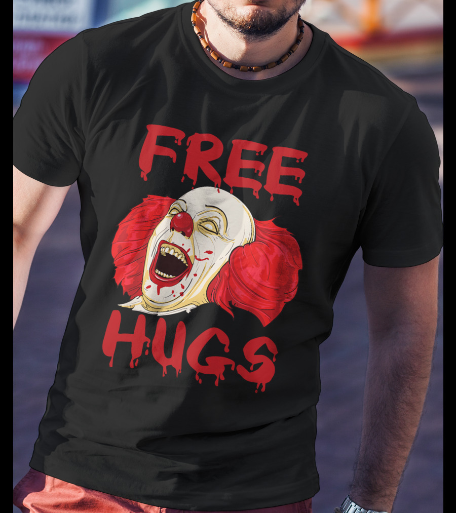 Free Hugs Halloween Evil Killer Scary Clown Horror T-Shirt
