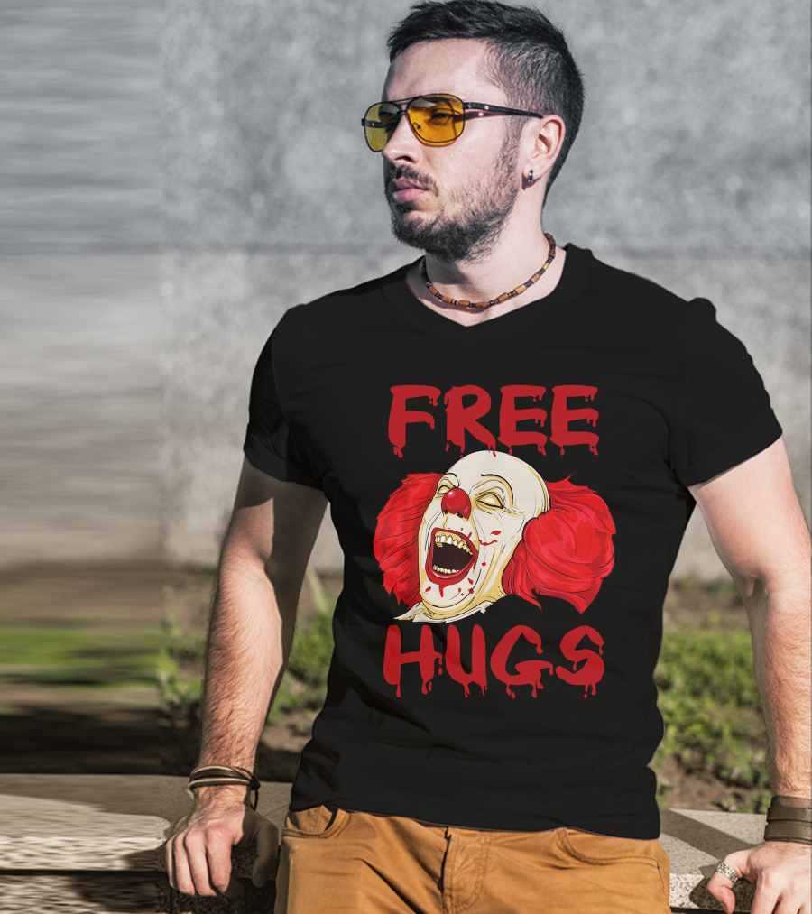 Free Hugs Halloween Evil Killer Scary Clown Horror T-Shirt