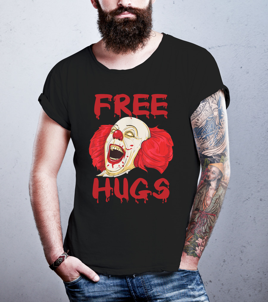 Free Hugs Halloween Evil Killer Scary Clown Horror T-Shirt