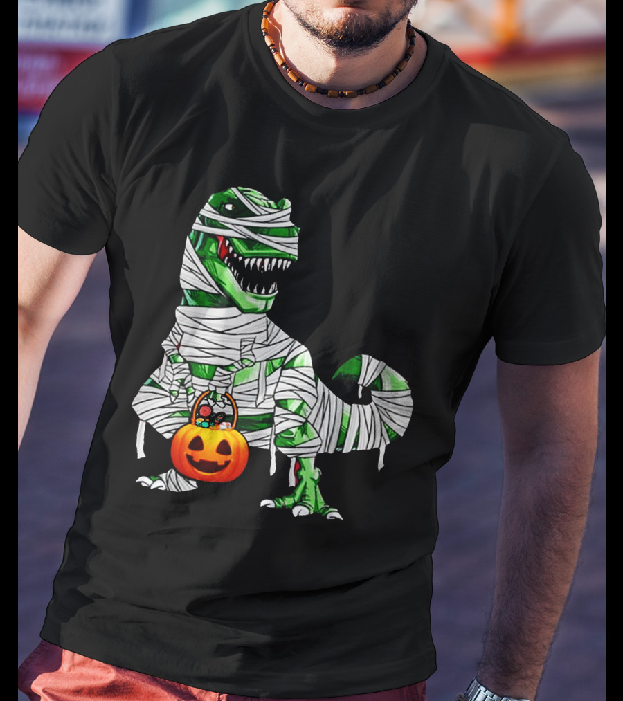 Halloween Pumpkin Mummy Dinosaur T-Shirt