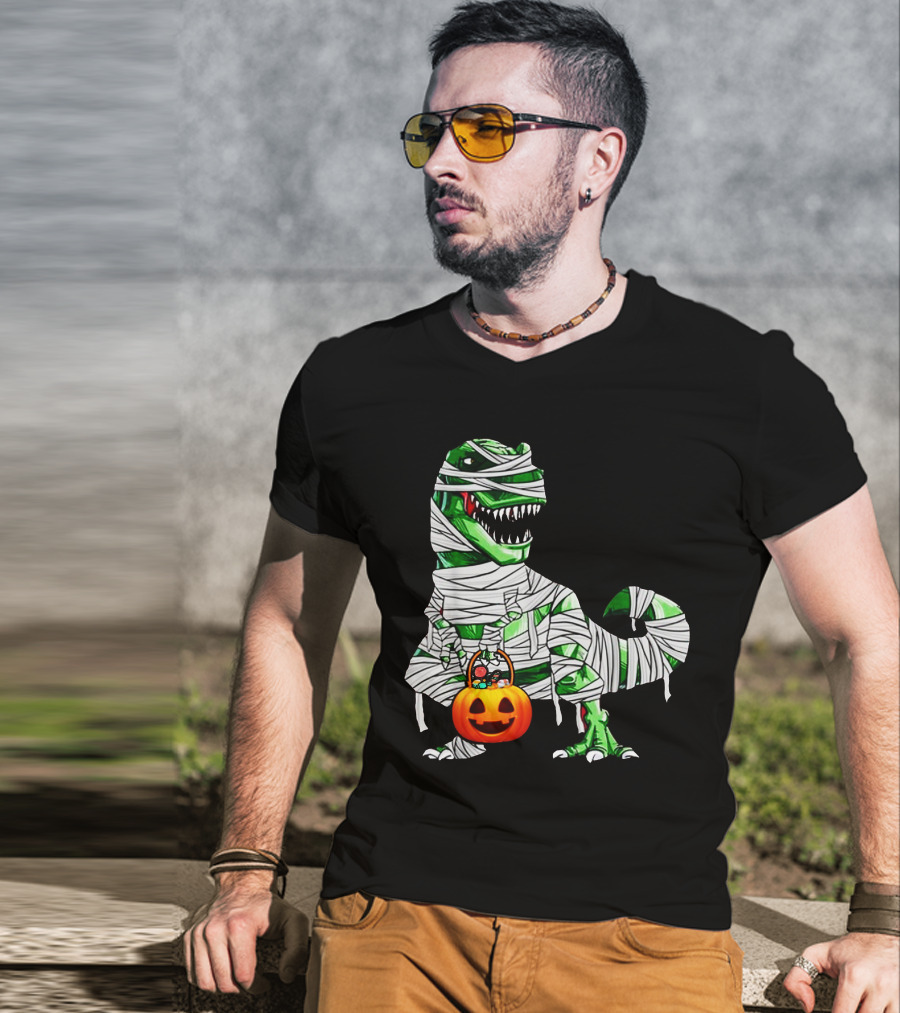 Halloween Pumpkin Mummy Dinosaur T-Shirt