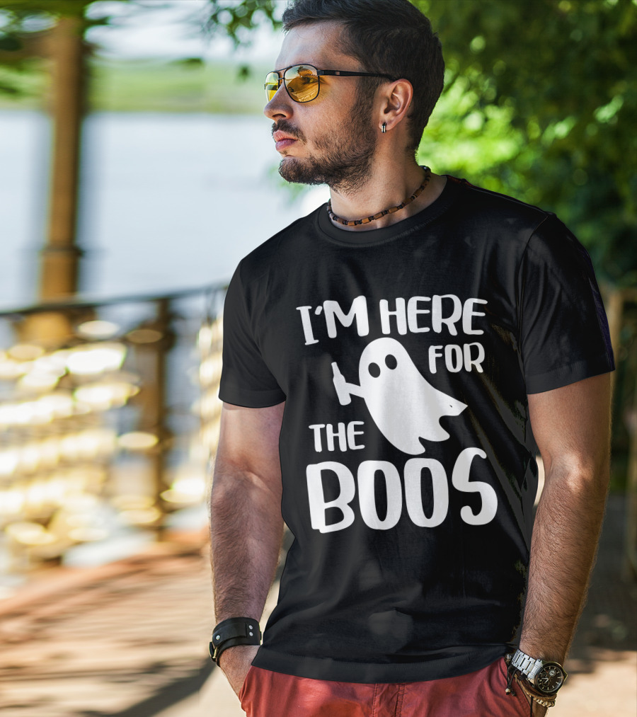 I'm Here For The Boos Halloween Ghost Holding Bottle T-Shirt