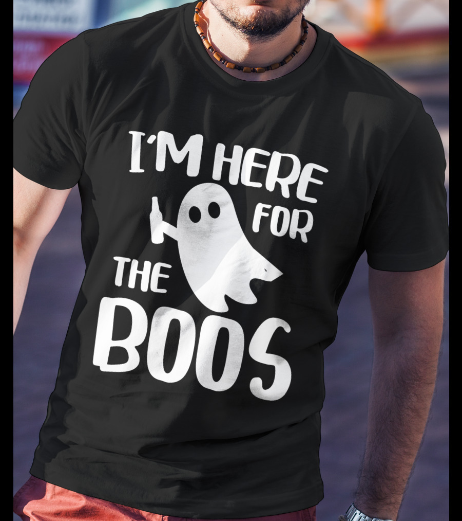 I'm Here For The Boos Halloween Ghost Holding Bottle T-Shirt