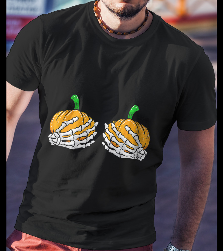 Halloween Pumpkin Skeleton Hands Bra T-Shirt