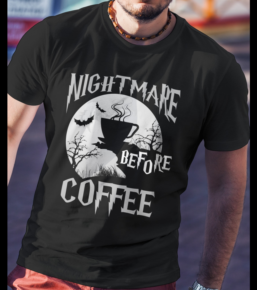 Nightmare Before Coffee Halloween Bat Moon Cup T-Shirt