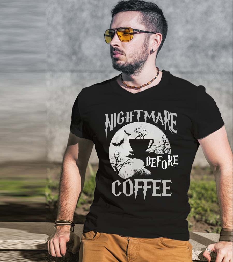 Nightmare Before Coffee Halloween Bat Moon Cup T-Shirt