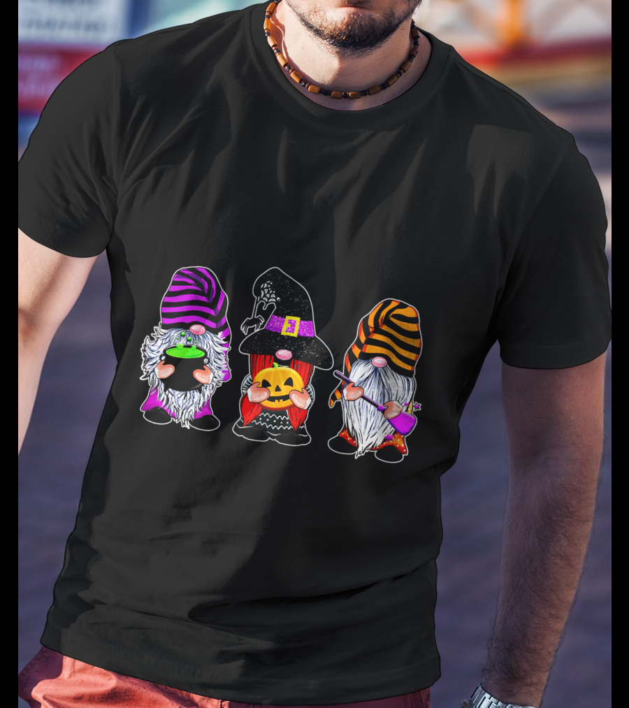 Halloween Gnomes Cute Autumn Pumpkin Fall Funny Holiday Wizard Hat Cauldron T-Shirt