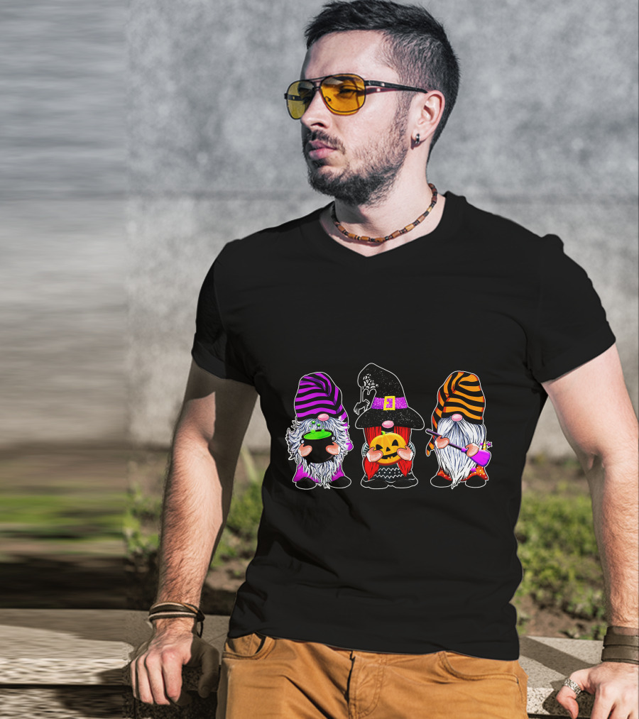Halloween Gnomes Cute Autumn Pumpkin Fall Funny Holiday Wizard Hat Cauldron T-Shirt