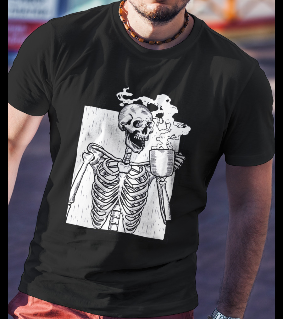 Halloween Skeleton Skull Coffee Drinker T-Shirt