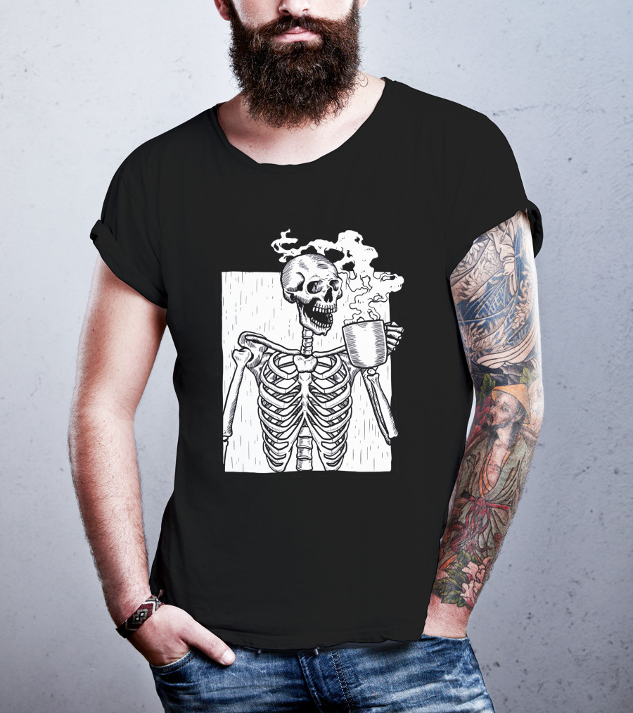 Halloween Skeleton Skull Coffee Drinker T-Shirt