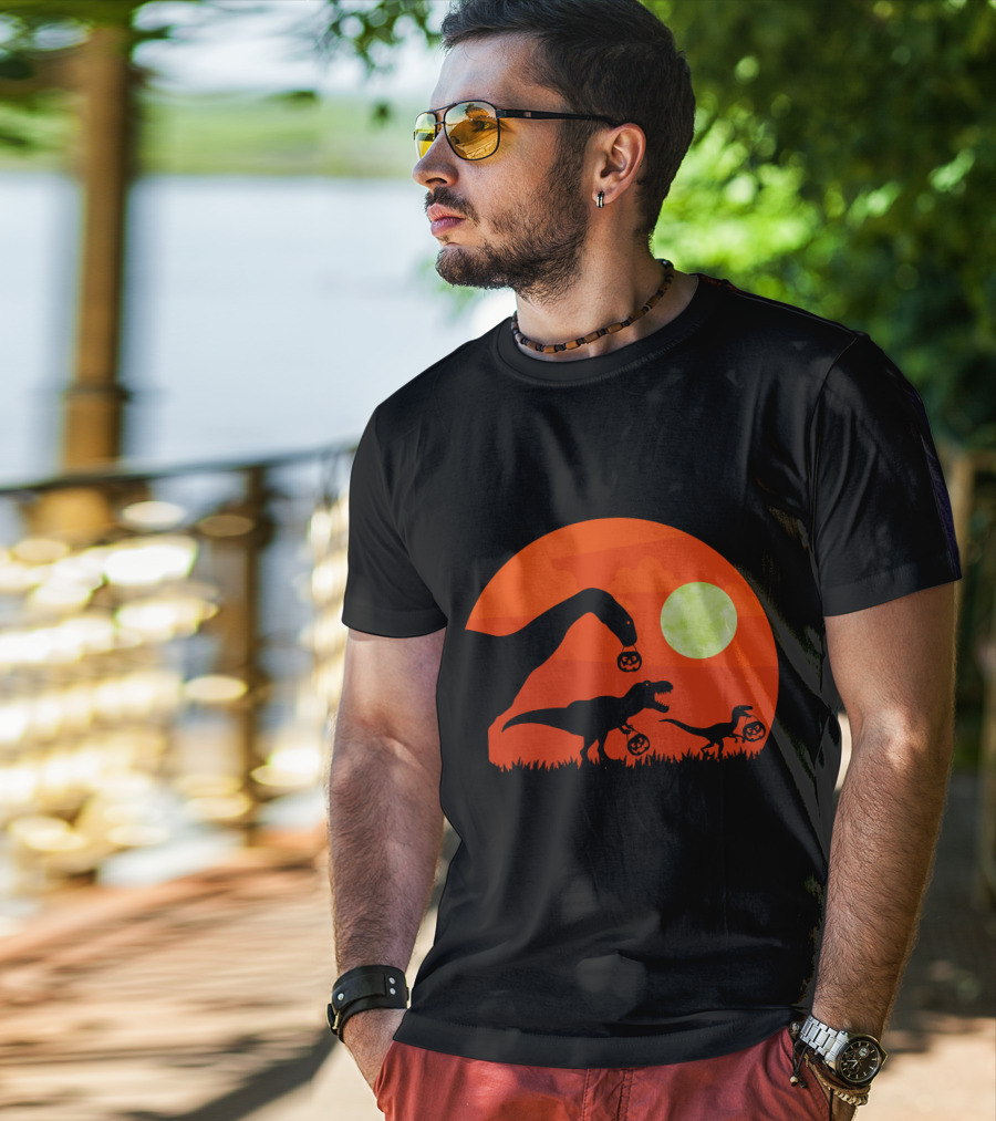 Halloween Dinosaur Rex Pumpkin Moon T-Shirt