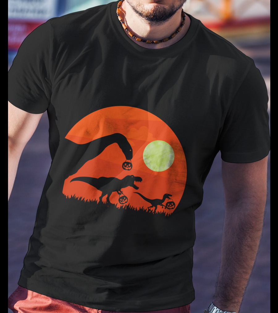 Halloween Dinosaur Rex Pumpkin Moon T-Shirt