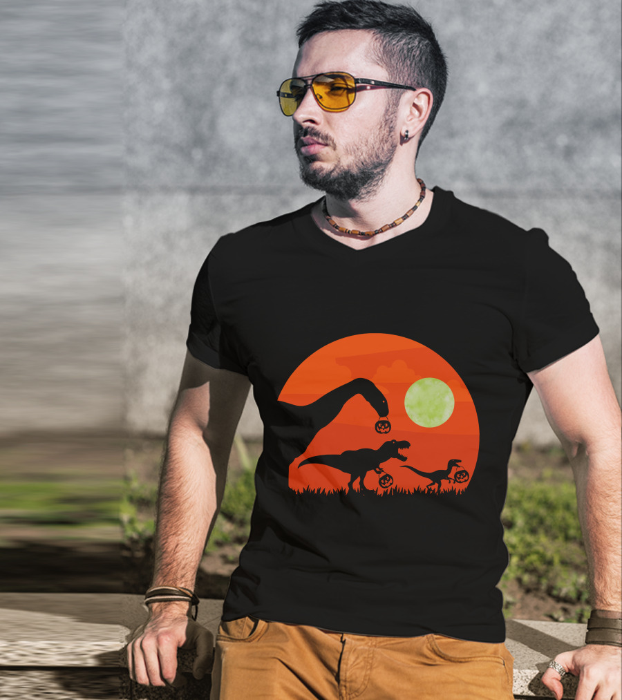 Halloween Dinosaur Rex Pumpkin Moon T-Shirt